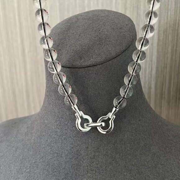 Annika Inez925 sterling silver handmade obsidian crystal beaded lock necklace st - Picture 3 of 5